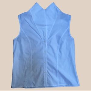 Jones New York Button Down Sleeveless Blouse in White w High collar